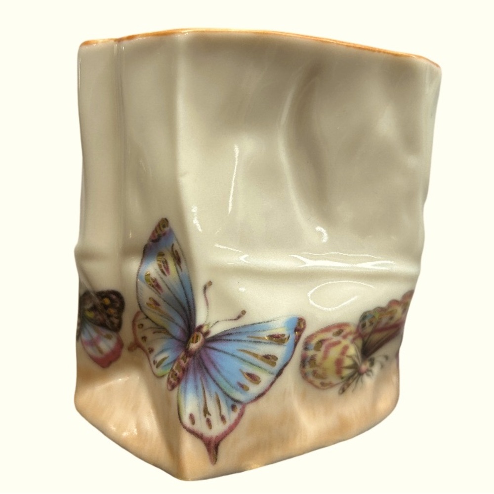Vintage Conservatory By Skye McGhie 
Fine Porcelain Butterfly Mini Bag Vase